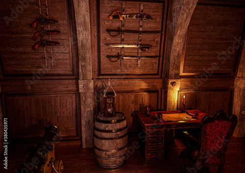 Fototapeta weapons rack in the pirate cabin