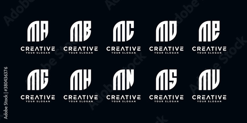 Set of monogram creative letter m and etc logo template. icons for business of luxury, elegant, simple.Print