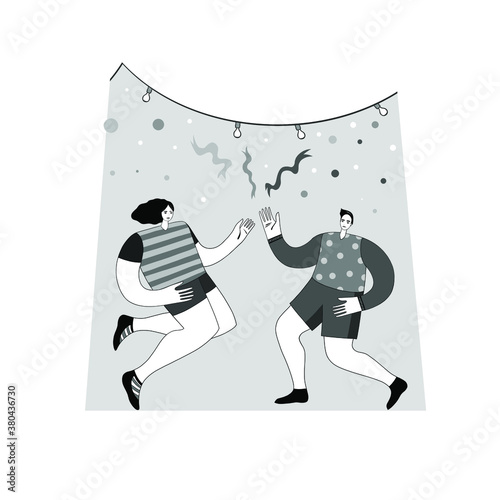 Happy people celebrate an important event. Joyful emotion. Flat vector illustration in cartoon style. Holiday