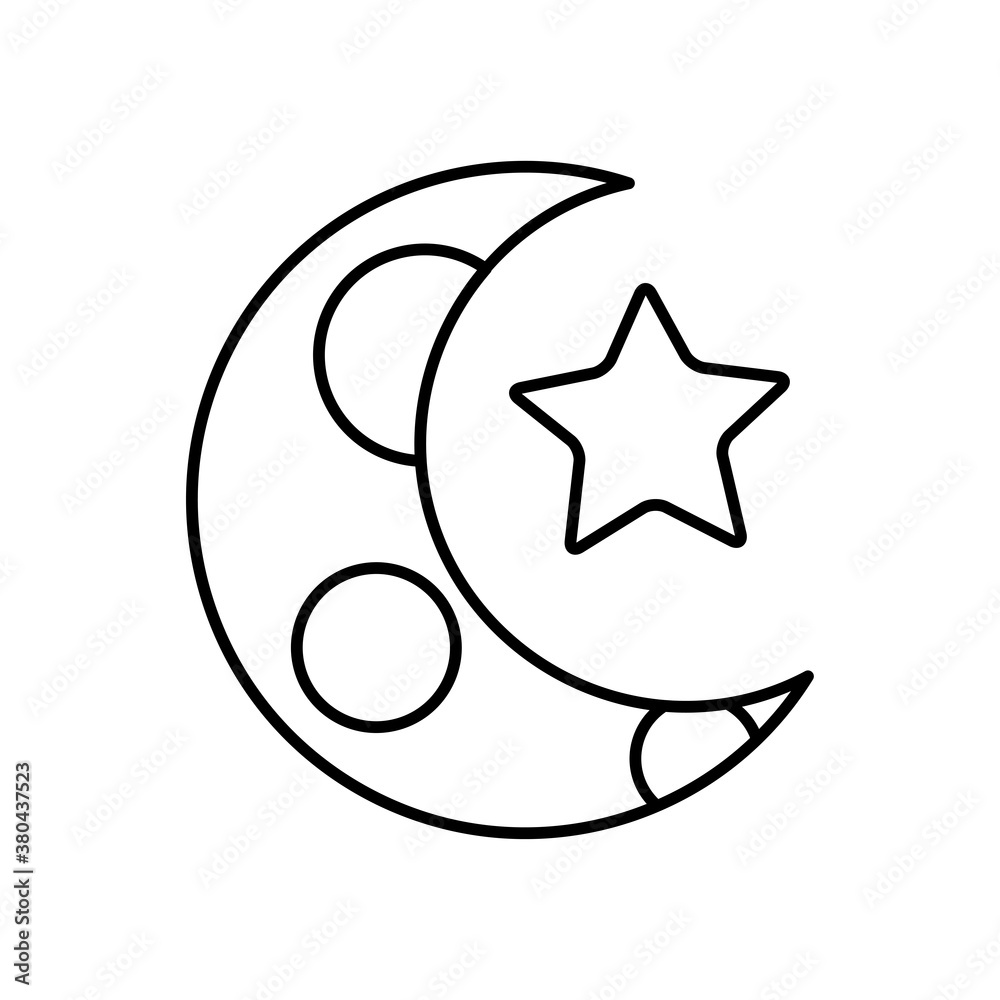 half moon and star icon, line style