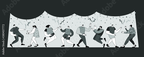 Happy people celebrate an important event. Joyful emotion. Flat vector illustration in cartoon style. Holiday