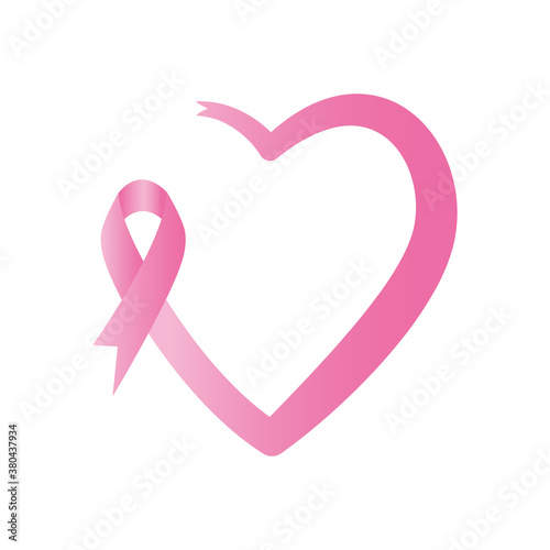breast cancer heart ribbon icon, flat style