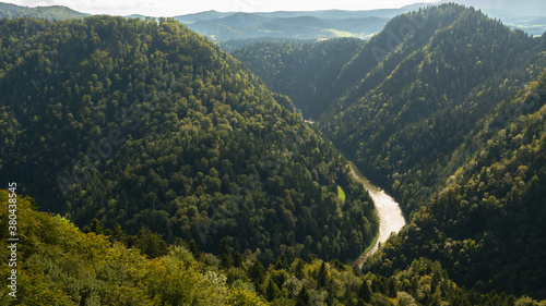 Summer view from the top of the Pieniny mountains to the river Dunajec gorge, Poland