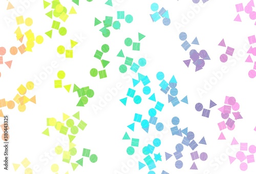 Light Multicolor  Rainbow vector template with crystals  circles  squares.
