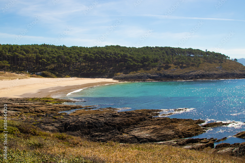 landscape and panoramic of the beach of cabo home in pontevedra, galicia, spain