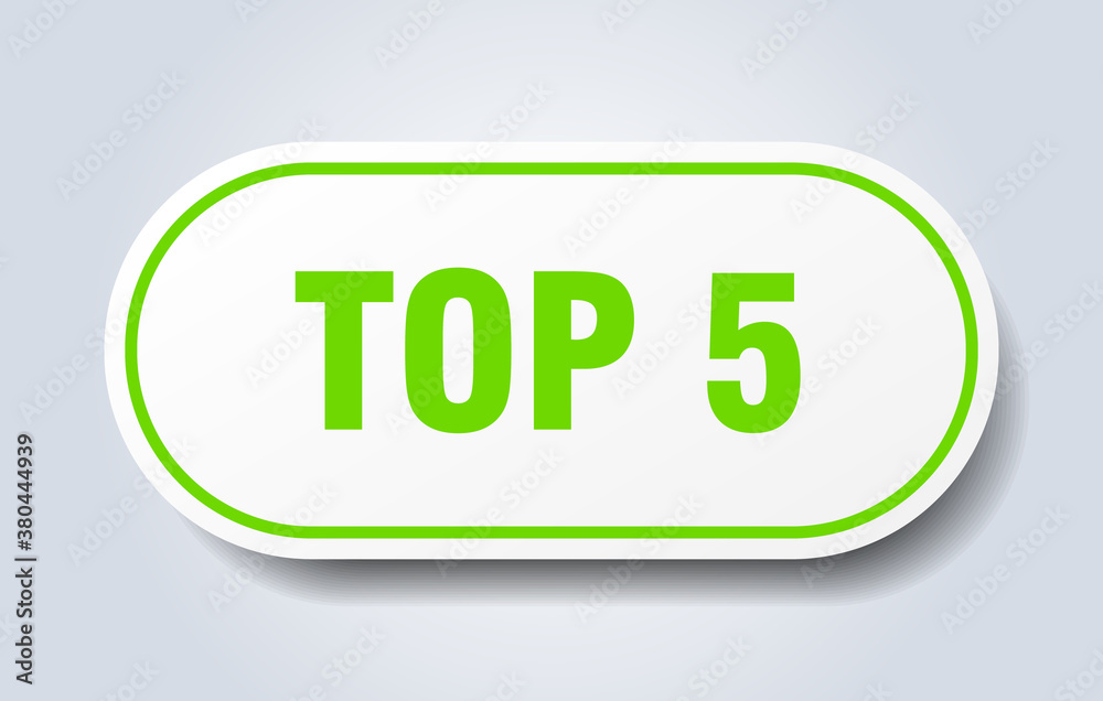 top 5 sign. rounded isolated button. white sticker top 5 sign. rounded isolated button. white sticker
