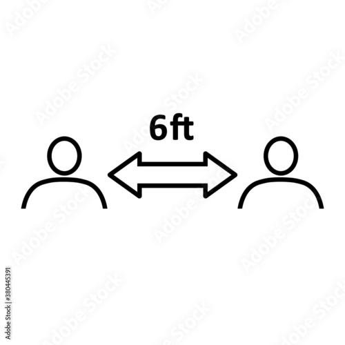 Social distancing line icon. People divided by 6 feet distance line. Vector Illustration