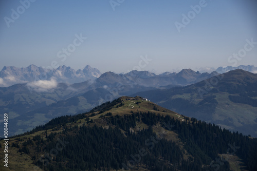 Mountain panorama landscape in the Austrian Alps on a sunny morning