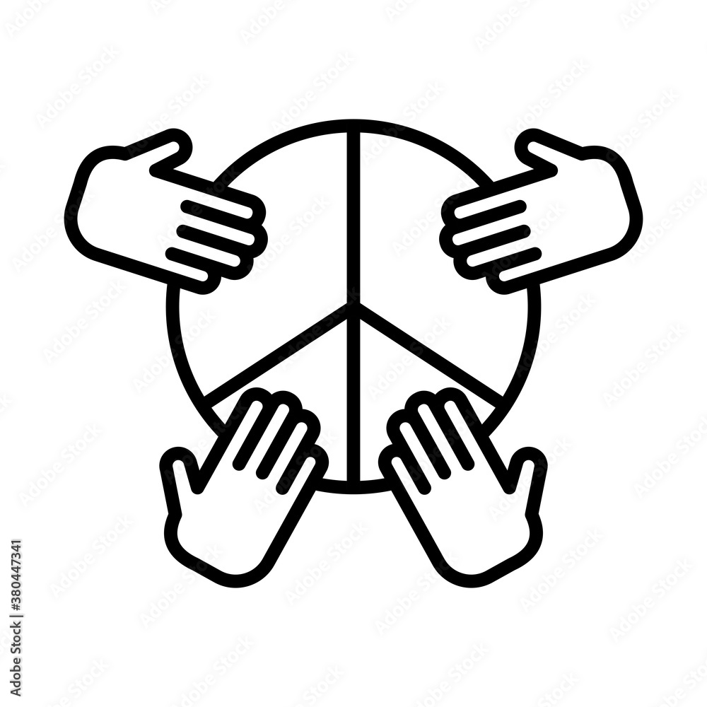 hands team around peace symbol line style icon