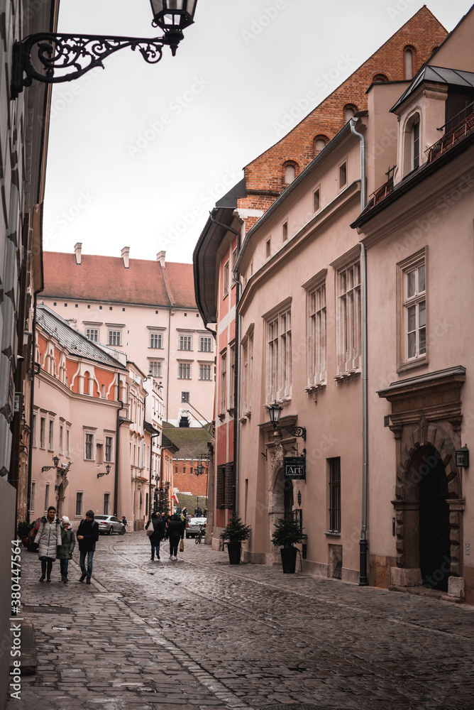 a beautiful street in a city in Poland with elegant architecture