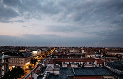 Rooftops and Andrassy Road with Heroes' Square Angel in the background photo