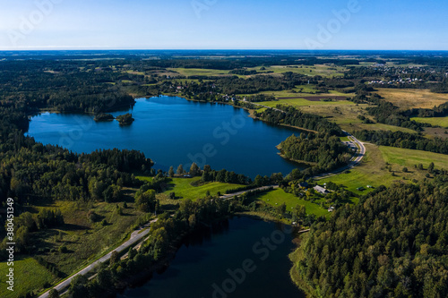 Fototapeta Naklejka Na Ścianę i Meble -  Beautiful panoramic aerial view of the lake  Plateliai in Lithuania