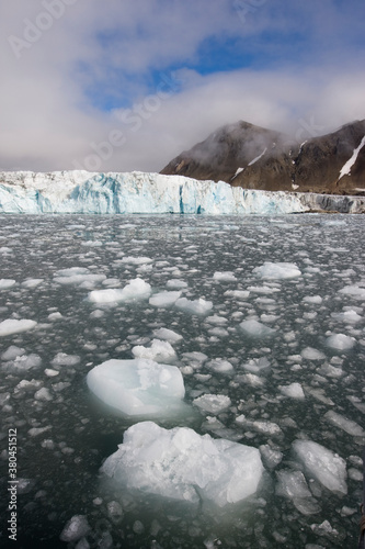 Icebergs and Hans Glacier, Svalbard, Norway photo