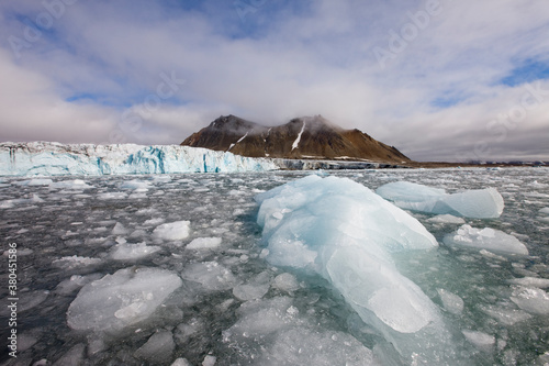 Icebergs and Hans Glacier, Svalbard, Norway photo