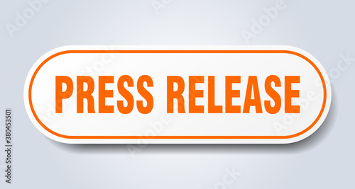 press release sign. rounded isolated button. white sticker