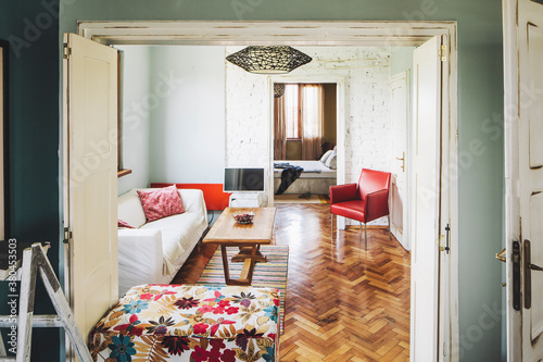 Contemporary living room in eclectic interior