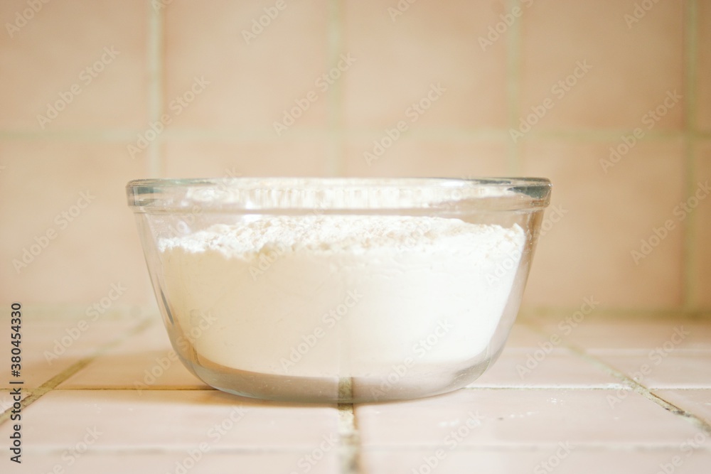 Flour in a glass bowl Flour in a glass bowl