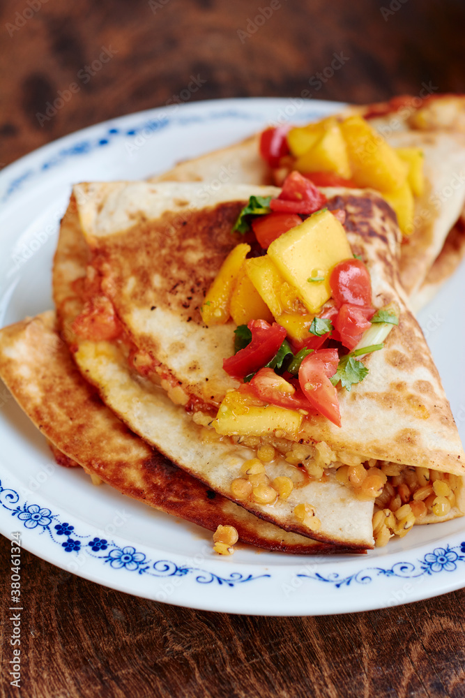Lentil Quesadillas with Mango Salsa Lentil Quesadillas with Mango Salsa
