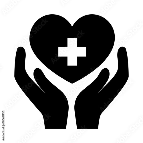 hands and heart with medical cross icon, silhouette style