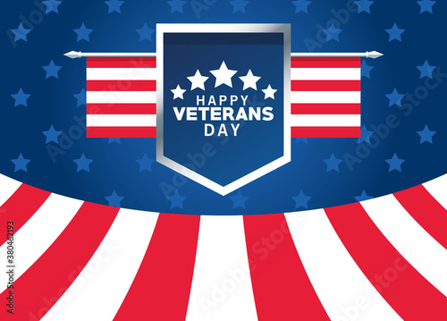 happy veterans day lettering with usa flag in shield poster