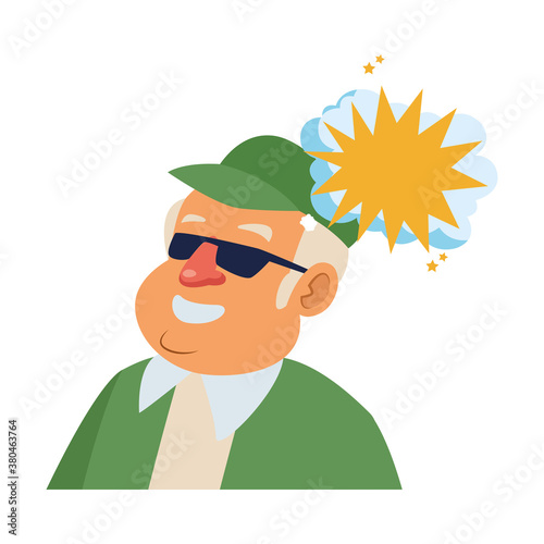 old man active wearing sunglasses with expression cloud senior character