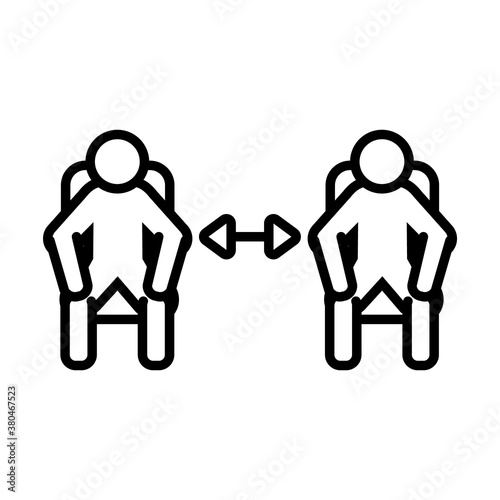 pictogram persons sitting on chairs keeping the social distance, line style