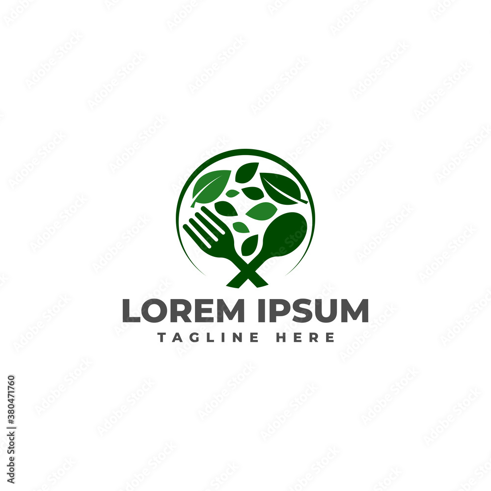 Healthy Eating with Fork Spoon Leaf Logo Vector Icon Illustration Healthy Eating with Fork Spoon Leaf Logo Vector Icon Illustration