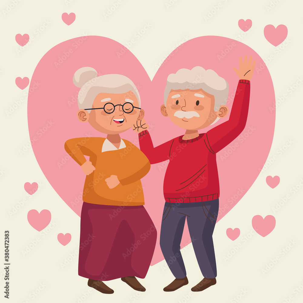 old couple dancing in heart active seniors characters