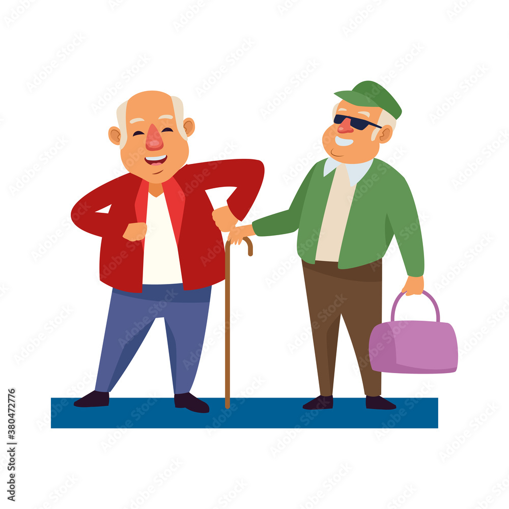 old men with handbag and cane active senior characters old men with handbag and cane active senior characters