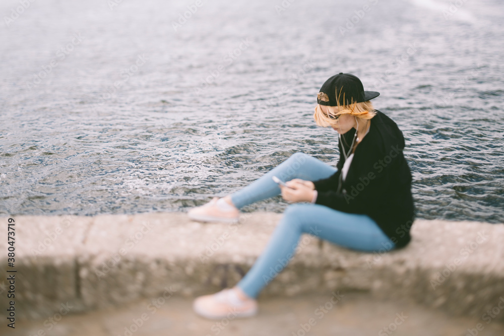 real woman enjoy the windy day and sea. real woman enjoy the windy day and sea.