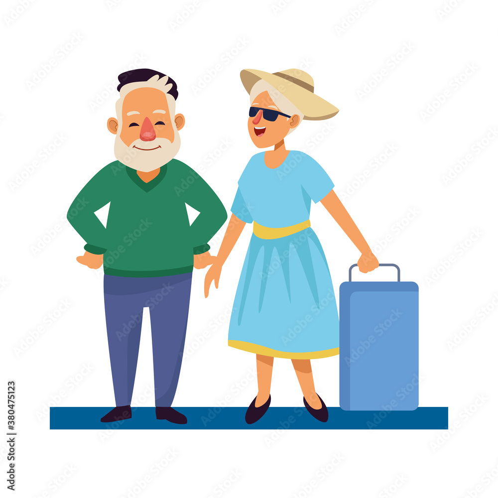 old couple travelers with suitcase old couple travelers with suitcase