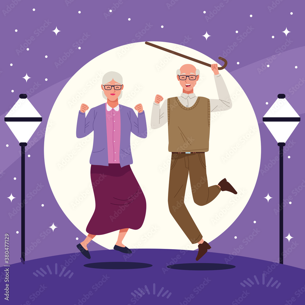 international older persons day with old couple celebrating on the city international older persons day with old couple celebrating on the city