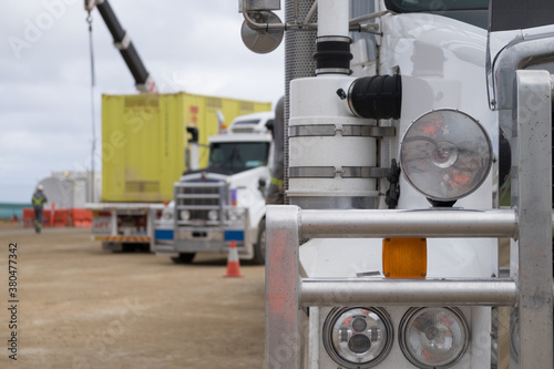 Close up of semi-trailer at construction site