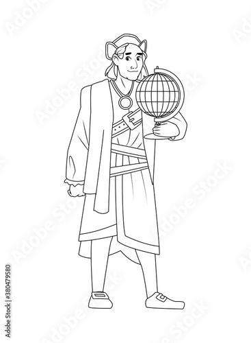 Christopher Columbus with world maps character