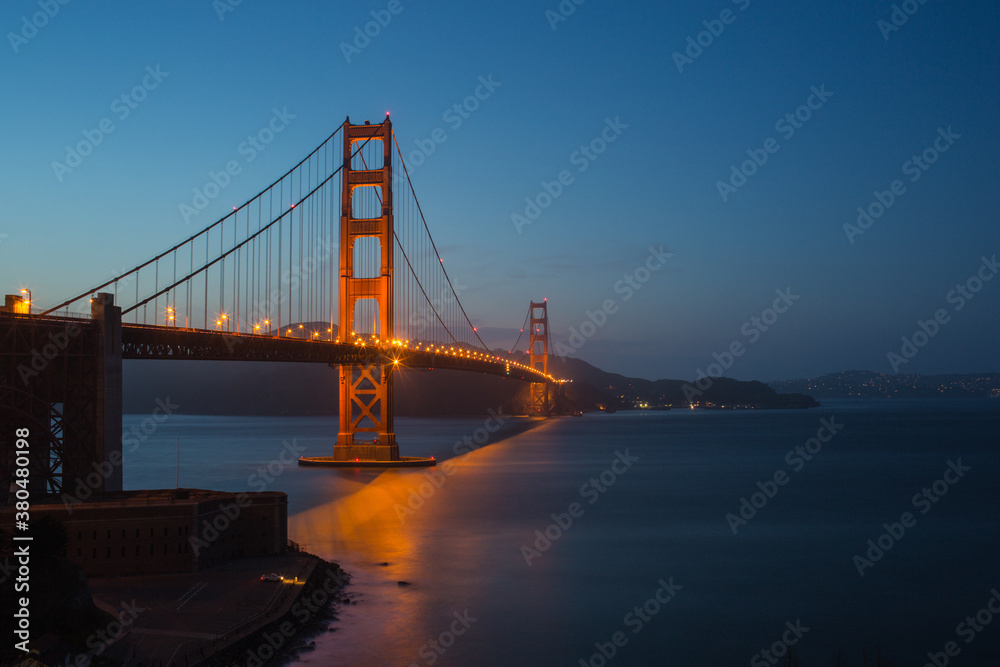 View of Golden Gate Bridge after sunset View of Golden Gate Bridge after sunset