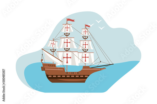 caravel ship sailboat in the ocean scene