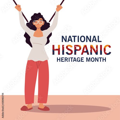 national hispanic heritage month with latin woman cartoon vector design