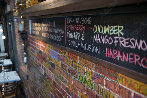 Bar or restaurant chalboard with drink names photo