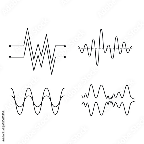 Sound waves linear icons set. vector illustration
