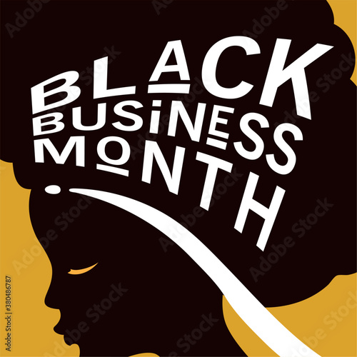 Black business month with afro woman silhouette vector design