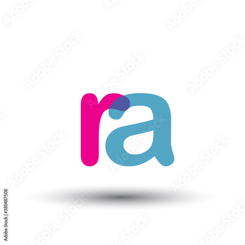 initial logo RA lowercase letter, blue and pink overlap transparent logo, modern and simple logo design.