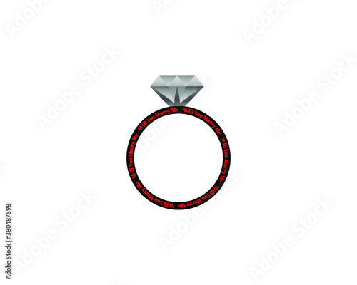 Will you marry me, red letter in Diamond engagement ring in white background, 
