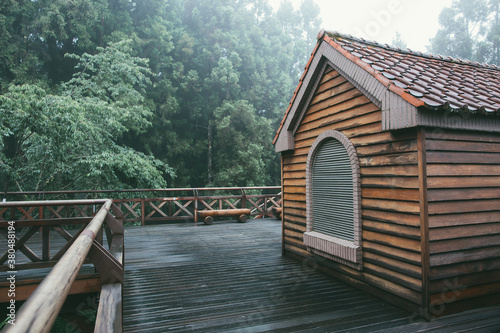 Mountain resort storage room that looks like a log cabin photo