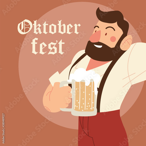 oktoberfest man cartoon with traditional cloth and beer vector design