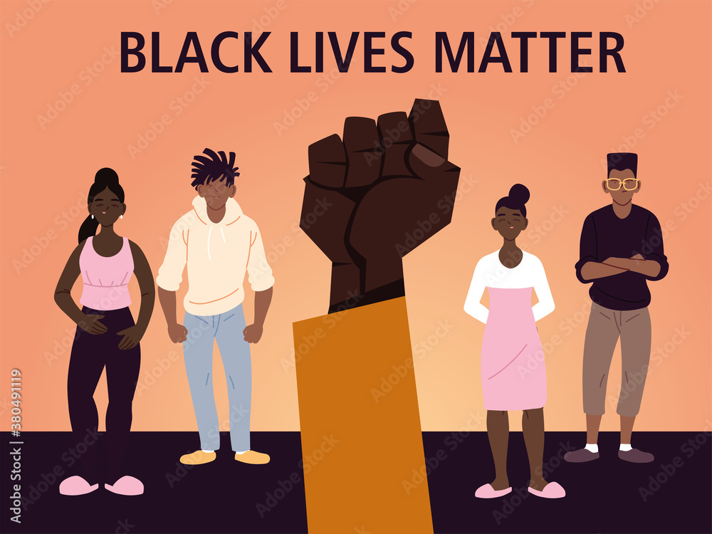 Black lives matter with fist girls and boys cartoons vector design Black lives matter with fist girls and boys cartoons vector design