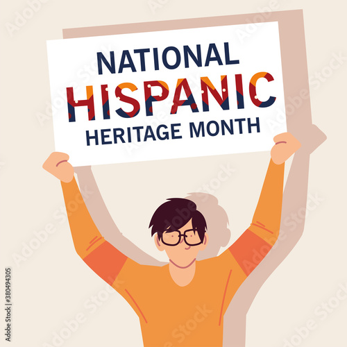 national hispanic heritage month with man cartoon with banner vector design