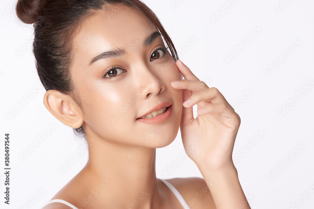 Beautiful young asian woman with clean fresh skin on white background, Face care, Facial treatment, Cosmetology, beauty and spa, Asian women portrait