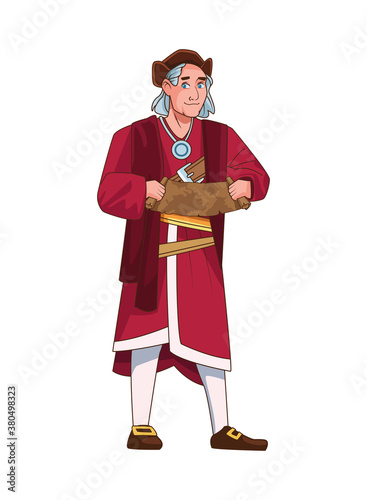 Christopher Columbus with paper map character