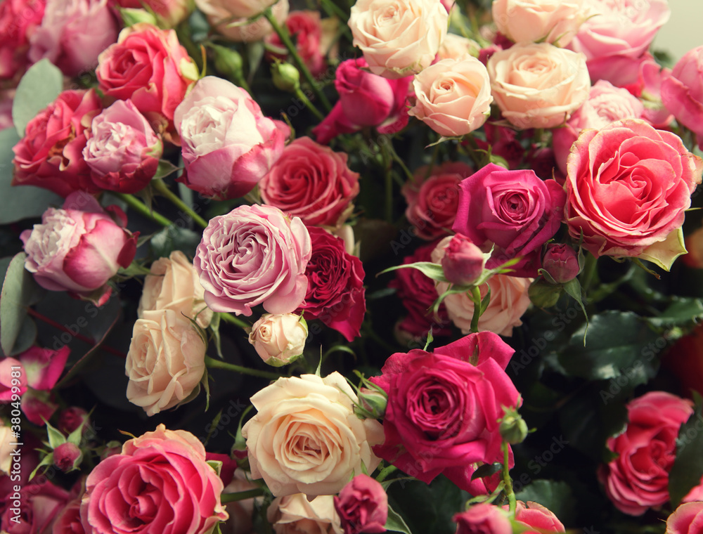 multicolor roses bouquet close up picture