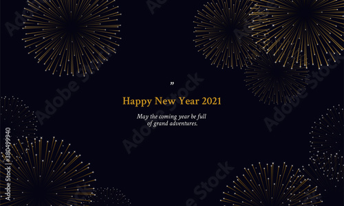 Happy new year 2021 celebration poster design with fireworks explosion vector illustration on dark sky background
